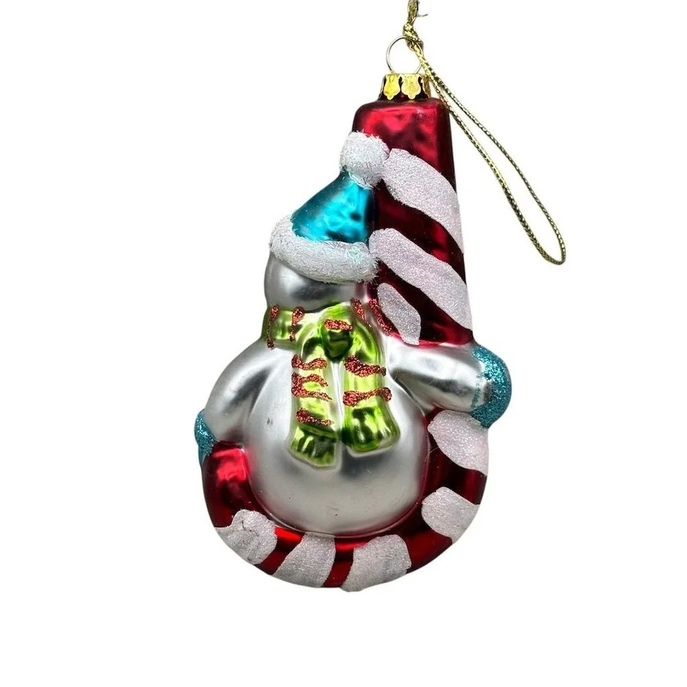 Old World Christmas‎ Snowman with Candy Cane Glass Ornament